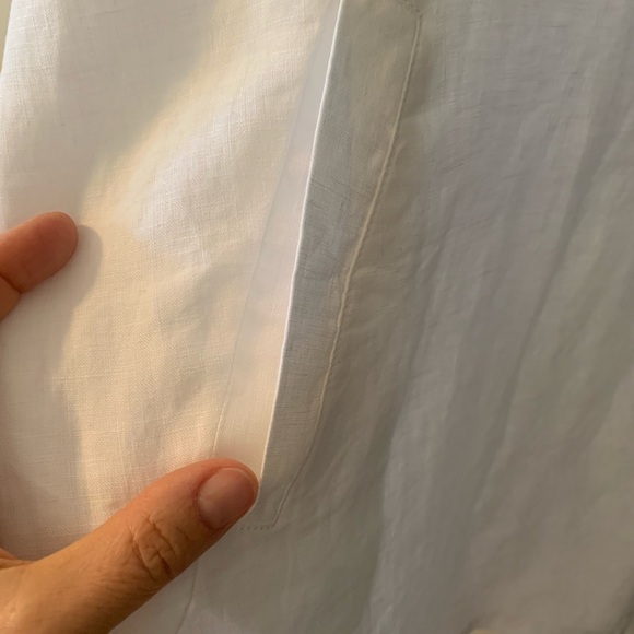 Classic White Linen Short Sleeve Mini Dress - Picture 3 of 5